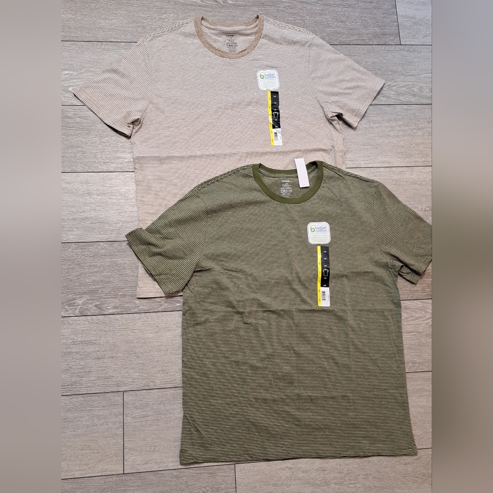 2 Brand New George Men's Striped T-Shirts - Olive and Beige